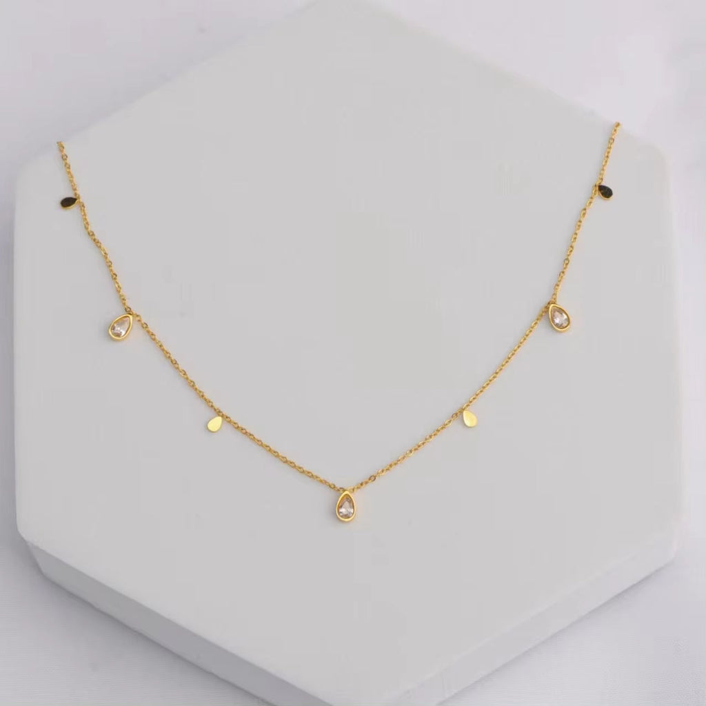 18K Pvd Gold Plated Water Drop Zirconia Dot Triangle Square Pendant Necklace Stainless Steel Tarnish Free Jewelry FJN0171N My Store
