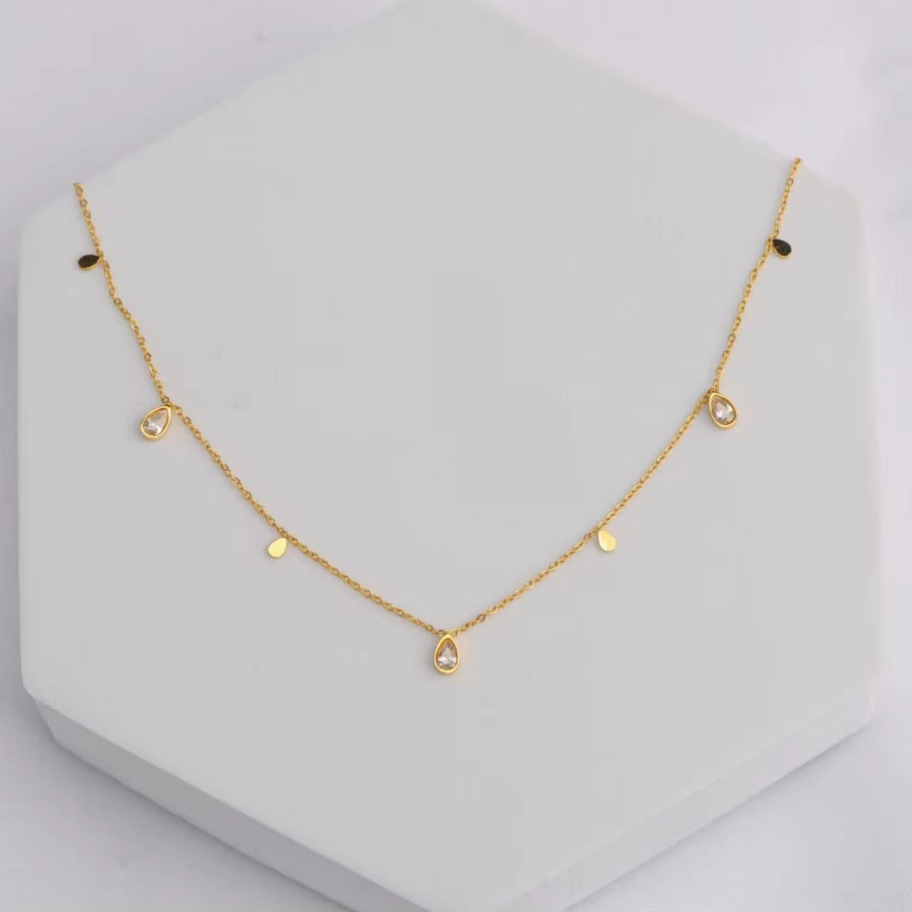 18K Pvd Gold Plated Water Drop Zirconia Dot Triangle Square Pendant Necklace Stainless Steel Tarnish Free Jewelry FJN0171N My Store