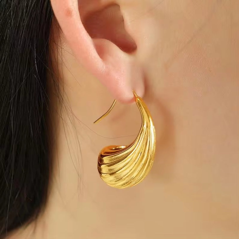 JEWELRY EH168-JZ15 French Vintage 18K Gold Plated Geometric Stripe Hollow Earrings Ring Openings Fashion Jewellery Set My Store