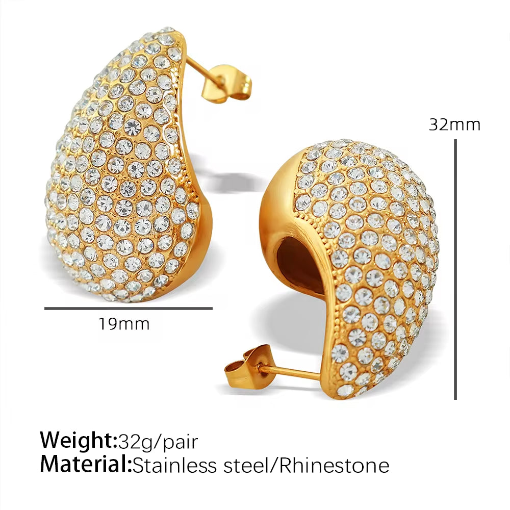 JEWELRY EH200-1 French Gold Large Teardrop Earrings Set Diamond Gum Bead Earrings Exaggerated Earrings My Store