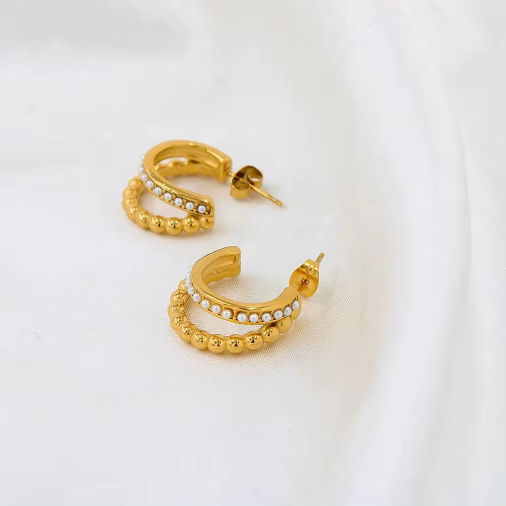 Classic Imitation Pearl Stainless Steel C-Shaped Earrings Chic Fashion PVD 18K Gold Plated Hoop Earrings Women'S Gift My Store