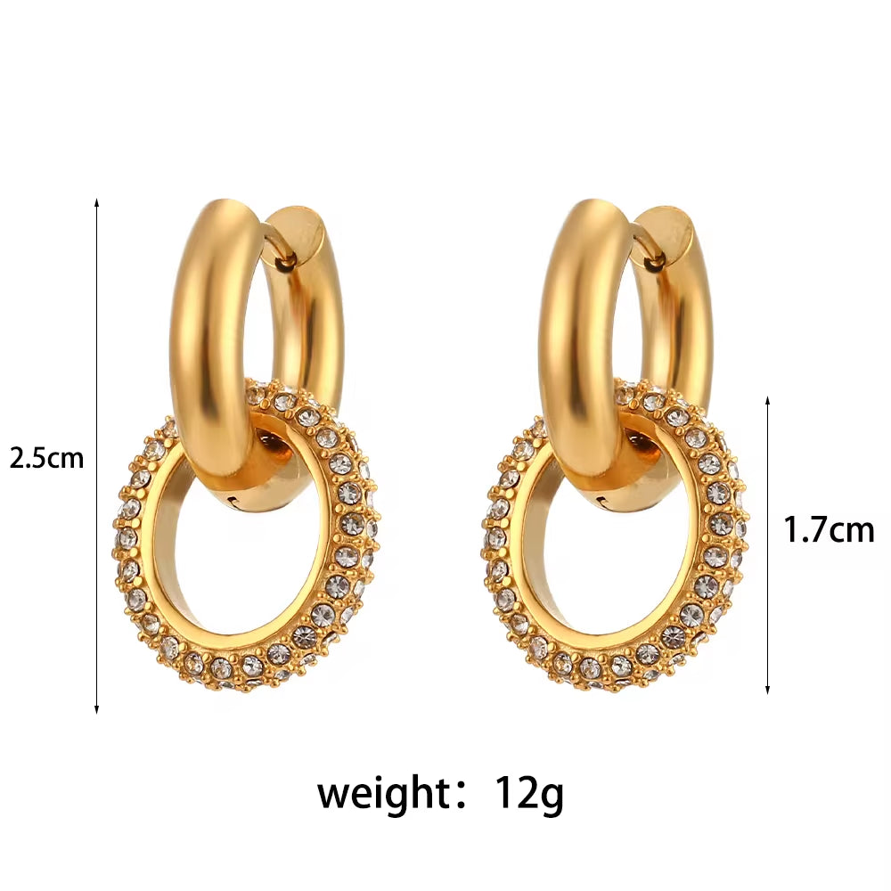 Chunky Micro Insert Shining Zircon Exaggerated Hoop Earrings Non Tarnish Gold Plated 316L Stainless Steel Hypoallergenic Earring My Store