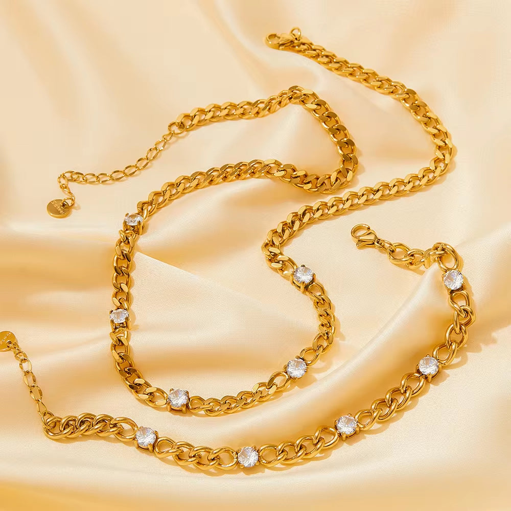 Exquisite Cubic Zirconia Stainless Steel Rainbow Cz Necklace Bracelet for Women Waterproof Fashion Jewelry Set My Store