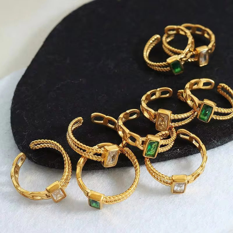 Wholesale Simple Design Fashion Geometric Jewelry Stainless Steel 18K Gold Double Chain Zircon Women Adjustable Wedding My Store