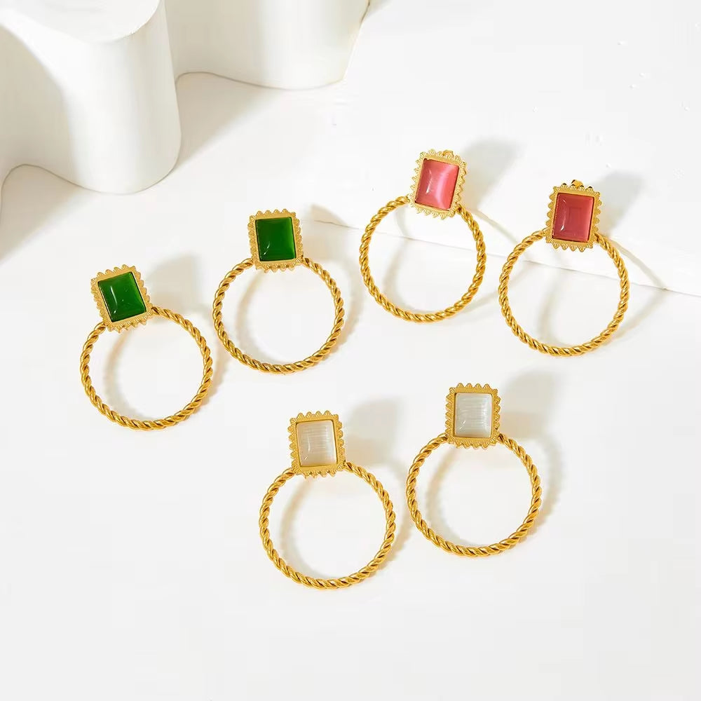 New Retro Exaggerated Elegant Big Statement Sexy Accessories Women Gold Plated Opal Screw Back Stud Earrings My Store