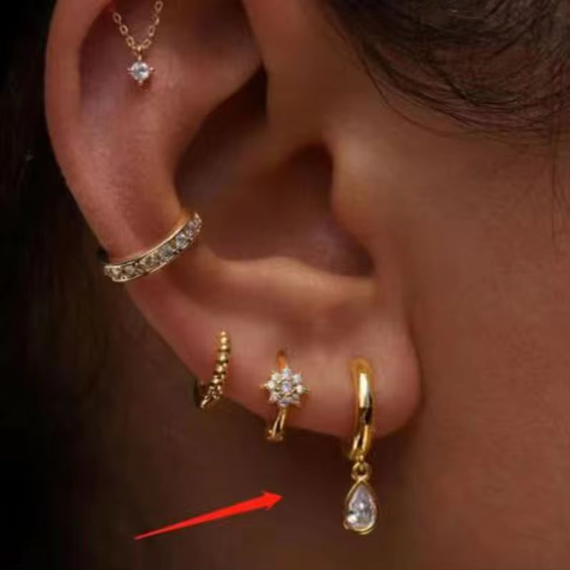 18K Gold Plated Earrings Stainless Steel Waterdrop Zircon Hoop Earring for Girls FJE0176 My Store