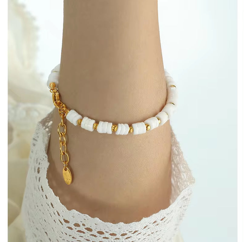 JEWELRY SL07 Natural White Shell Stainless Steel Bracelet White Shell Mother of Pearl Bracelet Fashion Bracelet Jewelry My Store