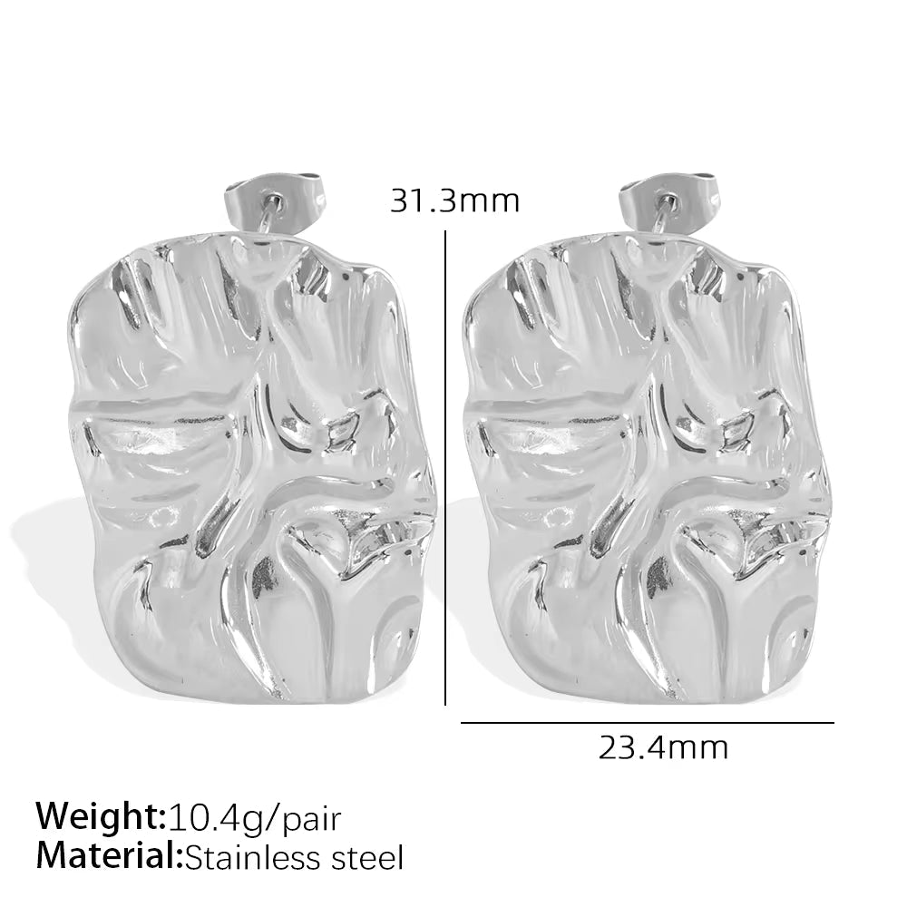 JEWELRY EH270-1 Fashion Lava Ruffles Hammered Delicate Earrings Stainless Steel Gold Plated Rectangle Geometric My Store