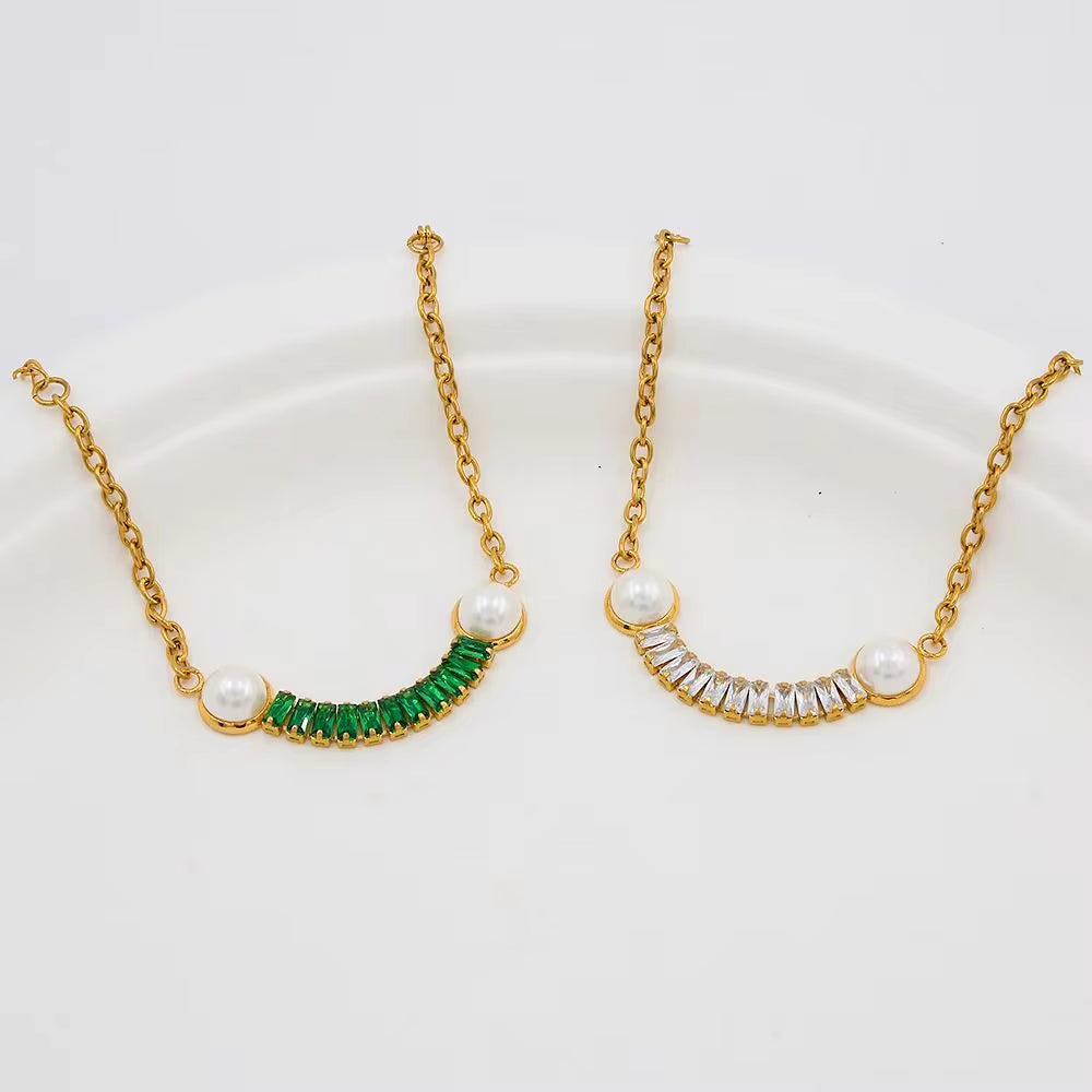 Stainless Steel Pearl Zircon Pendant Necklace for Women Jewelry Fashion Luxury Statement Necklace My Store