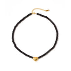 18K Gold Plated Stainless Steel Gift Black Obsidian Beads 3D Dimensional Heart Pendant Choker Necklace Women My Store