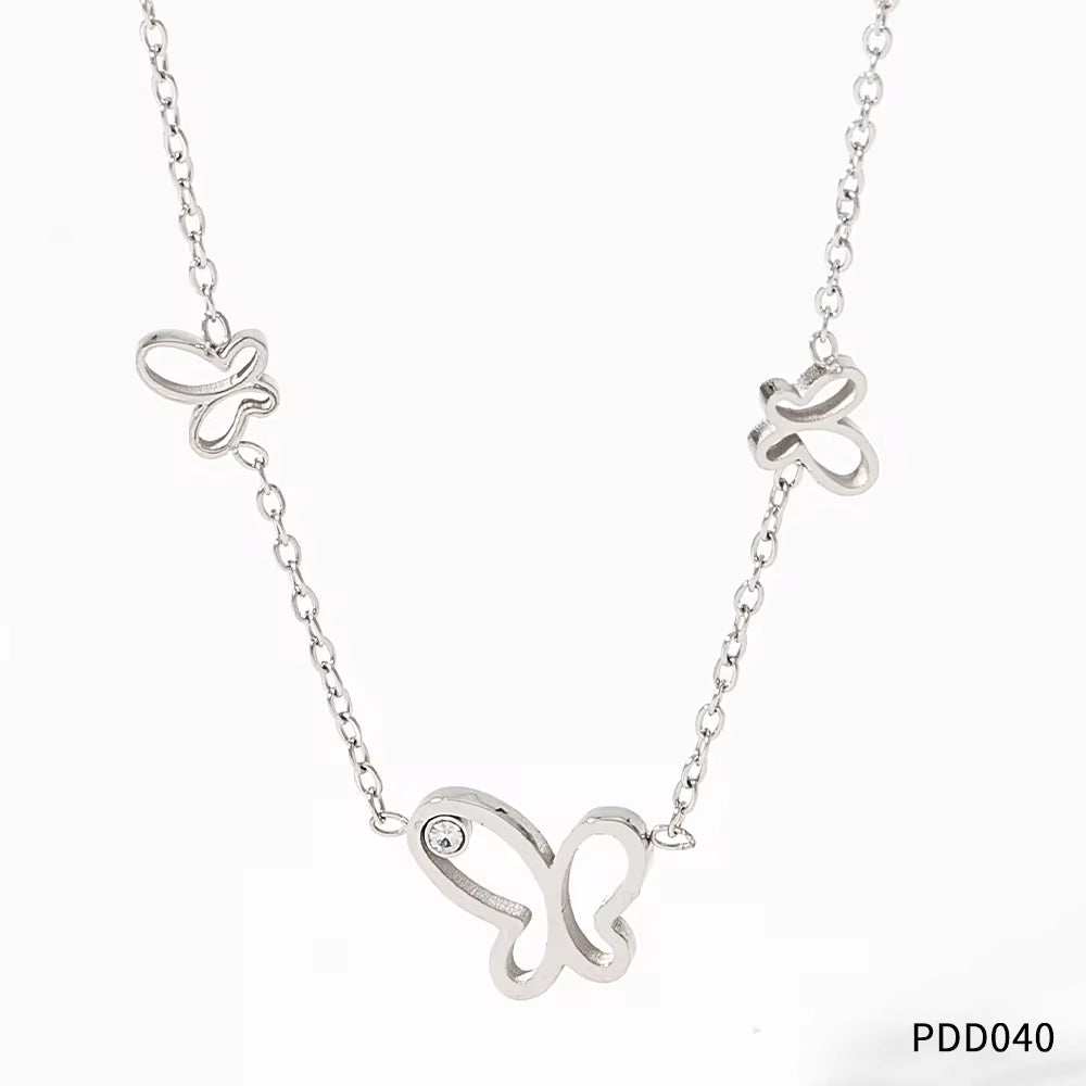 Ins Gold Plated Stainless Steel Three Butterfly Shape Hollow Zircon Necklace Bracelet Thin Chain Gift Bracelet My Store