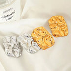 JEWELRY EH270-1 Fashion Lava Ruffles Hammered Delicate Earrings Stainless Steel Gold Plated Rectangle Geometric My Store