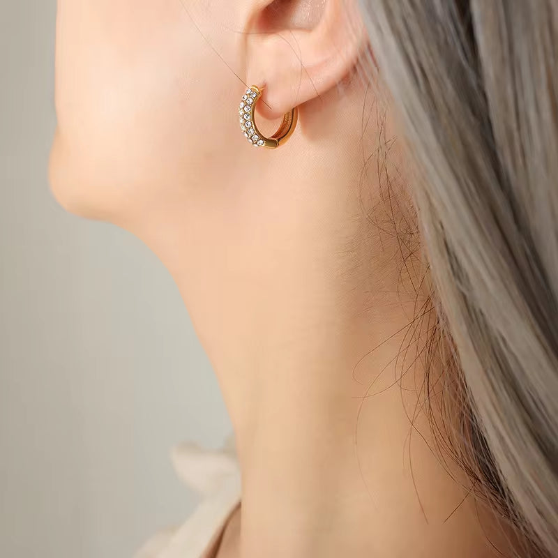 Designer Custom Bohemian Fashion 18K Gold Plated Stainless Steel American Cz Zirconia Huggie Earrings My Store