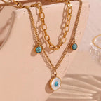 Turquoise Evil Eye Charm Necklace Double Layer Chain Necklace Gold Plated Stainless Steel Jewelry My Store