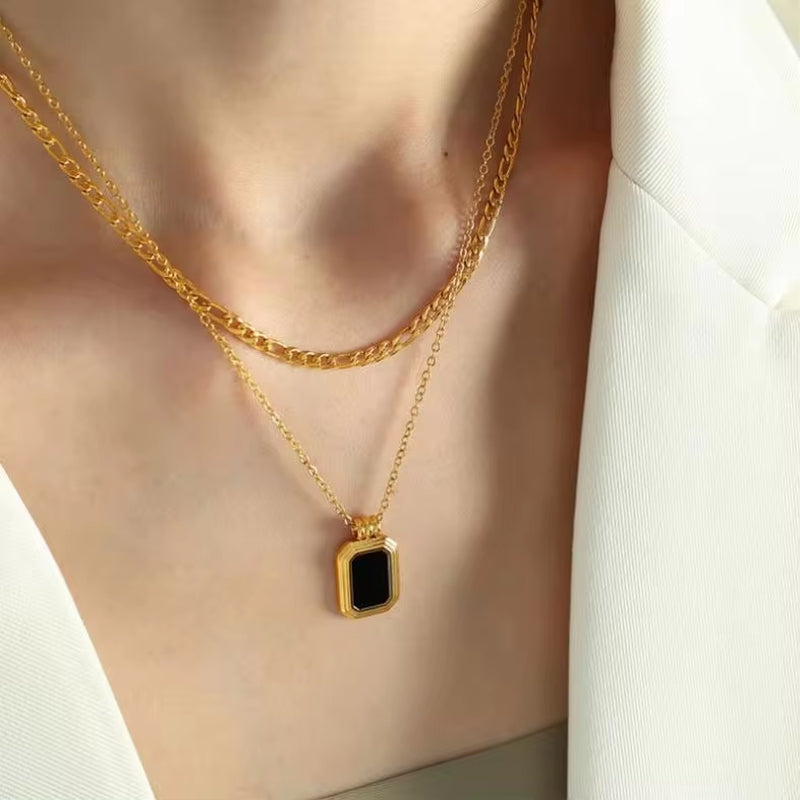 JEWELRY XL65 French Acrylic Double Layered Necklace Collarbone Chain Stainless Steel 18K Gold Plated My Store