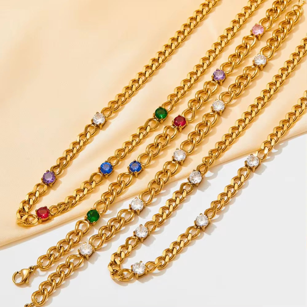 Exquisite Cubic Zirconia Stainless Steel Rainbow Cz Necklace Bracelet for Women Waterproof Fashion Jewelry Set My Store