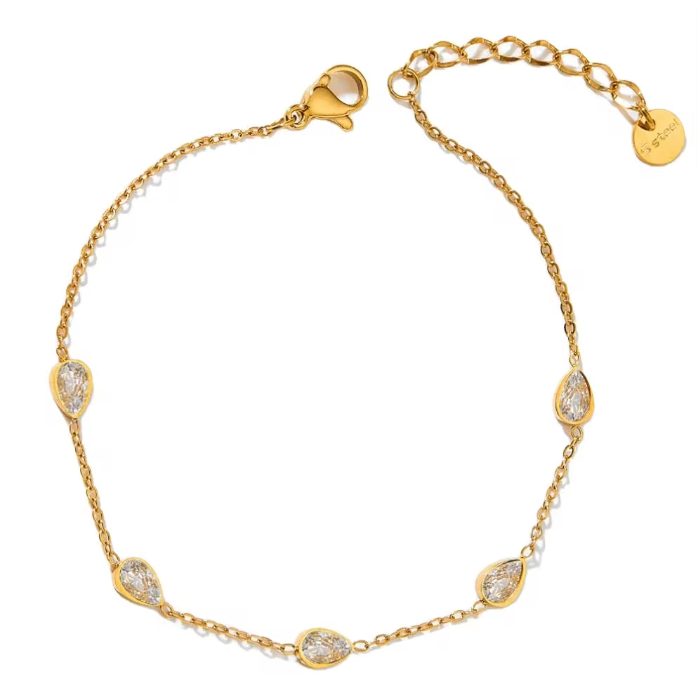 Fine Jewelry Non Tarnish Ankle White Gold Drip Zircon Women Stainless Steel Anklet My Store