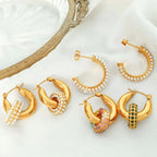 JEWELRY Exaggerated Geometric Circle Jewelry with Diamonds Circle Dangles Stainless Steel Gold Plated Earrings My Store