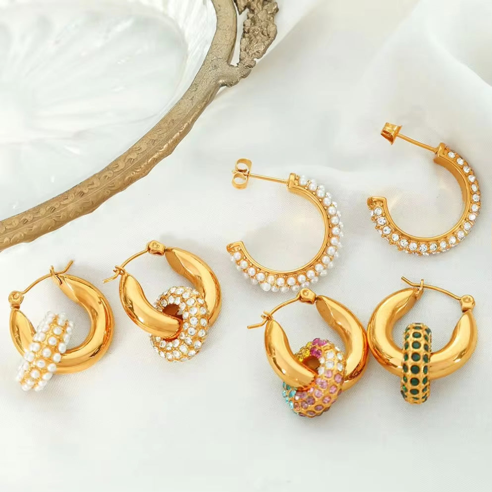 JEWELRY Exaggerated Geometric Circle Jewelry with Diamonds Circle Dangles Stainless Steel Gold Plated Earrings My Store