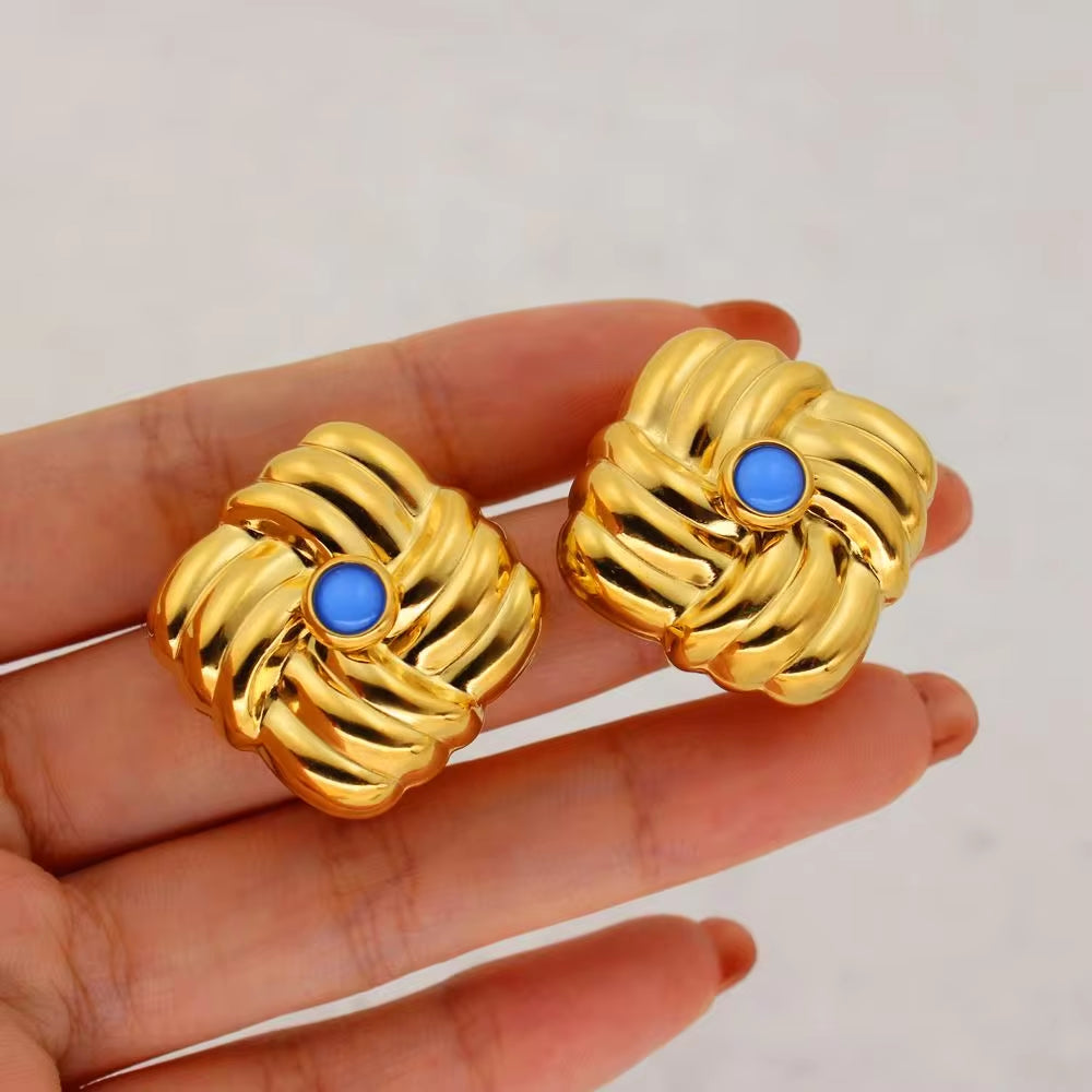 Classic Textured Geometric Stainless Steel Ear Stud Girl Women'S Golden Jewelry Square Knot Earrings Wholesale My Store