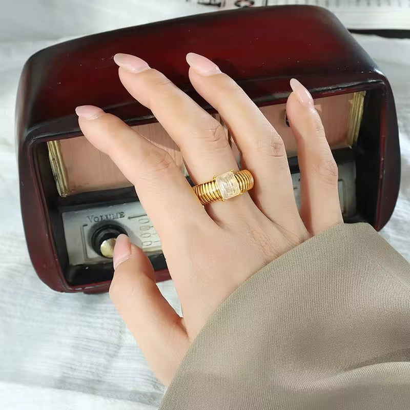 Luxury Stainless Steel Aesthetic Cubic Zircon Designer Jewelry Boho Elastic Smart Ring for Couple Wholesale My Store