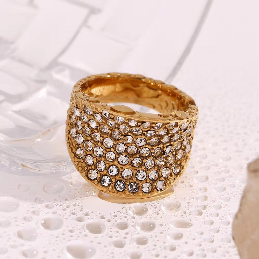 Shining Zircon Engagement Rings for Women Gold Plated Party Jewelry Stainless Steel Finger Ring My Store