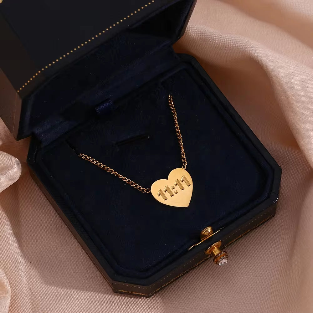 11:11 Heart Pendant Necklace Gold Plated Stainless Steel Jewelry Custom Collier En Acier Inoxydable My Store