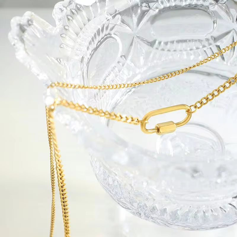 Smooth Fashion Jewelry 18K Gold Plated Stainless Steel Geometric Double Layer U Shape Pendant Necklace My Store