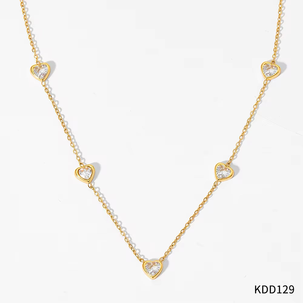 Luxury Jewelry Stainless Steel Chain Chocker Heart Zircon Pendant Necklace My Store