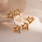 Design Lava Heart Pearl Stud Earring Ring 18K Stainless Steel Gold Plated Love Designed Drop Earring for Women My Store