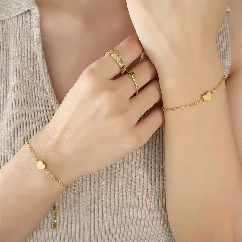 18K Plated Gold Non-Fading Stainless Steel Heart Bracelet Jewelry Ladies Armband My Store