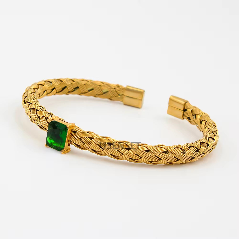 Stainless Steel Mesh Weave Open Bangle 18K Gold Plated Bracelet Cubic Zirconia Bling Charm Waterproof Jewelry Women My Store