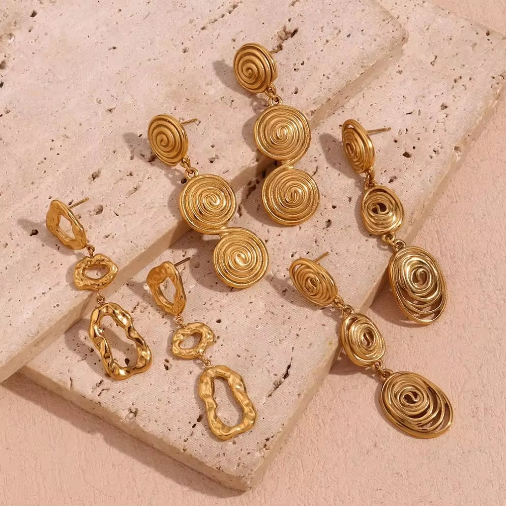 Minimalist Earrings Set Gold Plated Tassel Earrings Hammered Winding Stud Earrings Stainless Steel Jewelry My Store