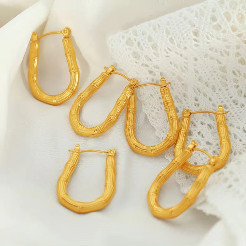 JEWELRY EH172 French Bamboo Curved Earrings Buckle Stainless Steel U Shape Earrings Hoop Daily Hundred Earrings My Store