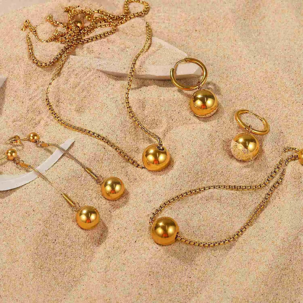 Drop Shipping Ins Ball Pendant Ring Earrings Necklace Stainless Steel Gold Plated Jewelry Accessories Set for Women My Store