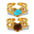 JEWELRY JZ17-8 2024 Vintage Heart Ring Tiger Eye Turquoise Ring Stainless Steel Ring My Store