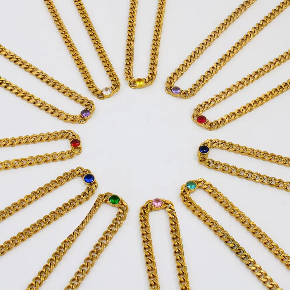 Exquisite Stainless Steel 18K PVD Gold Plated Emerald Gemstone Birthstone Pendant Cubic Zircon Choker Necklace Jewelry My Store