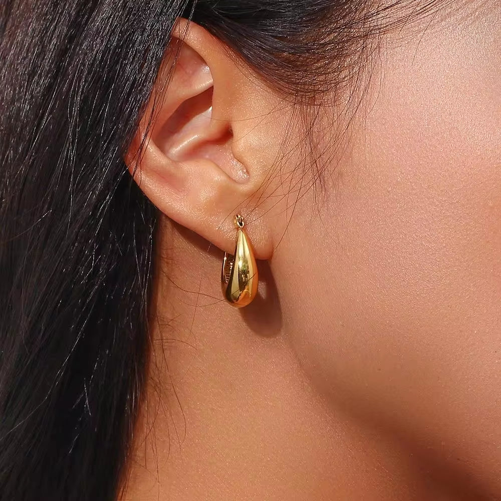 Minimalist Basic Stainless Steel 18K Gold Plated Boat Shape Hoop Earrings Women'S Tarnish Free Hypoallergenic Gold Jewelry My Store