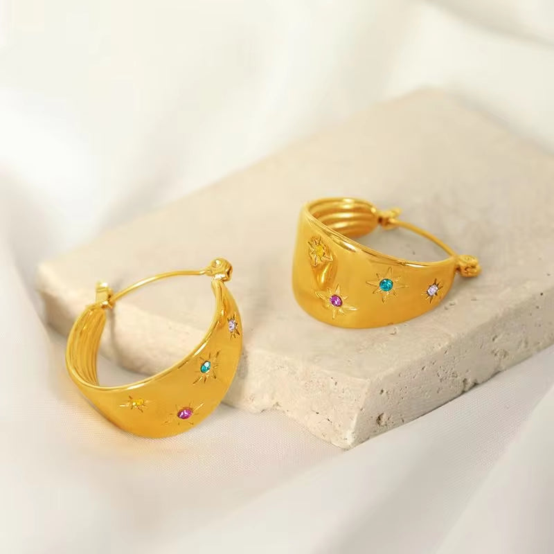 JEWELRY EH182 Premium Feeling Women'S Wide Piece Earrings 18K Gold Stainless Steel with Zirconia Octopus Earrings My Store