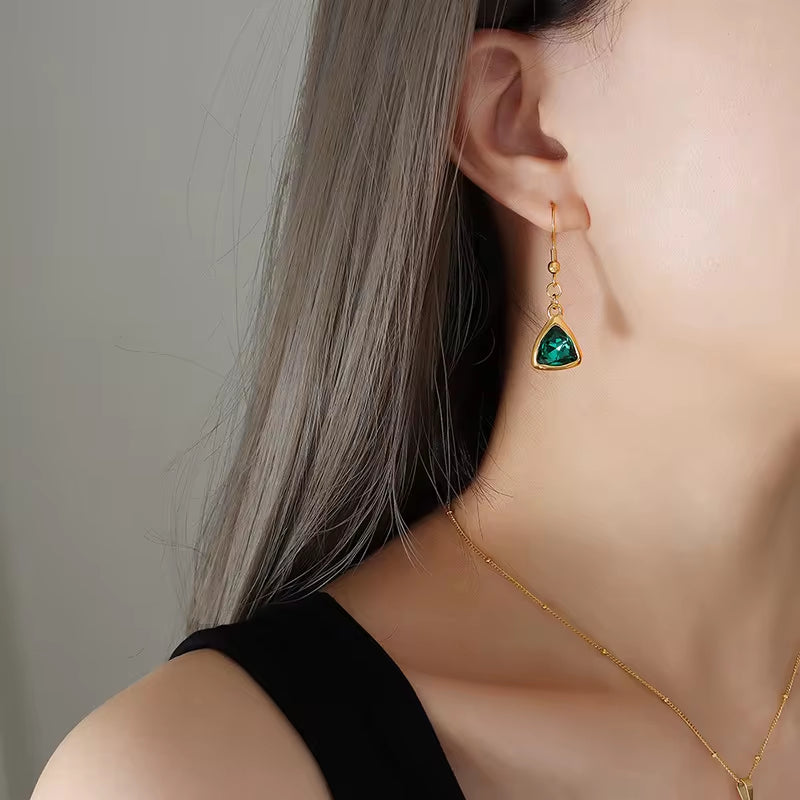 Designer Custom Vintage Fashion 18K Gold Plated Stainless Steel Hook Triangle Crystal Drop Earrings Women My Store