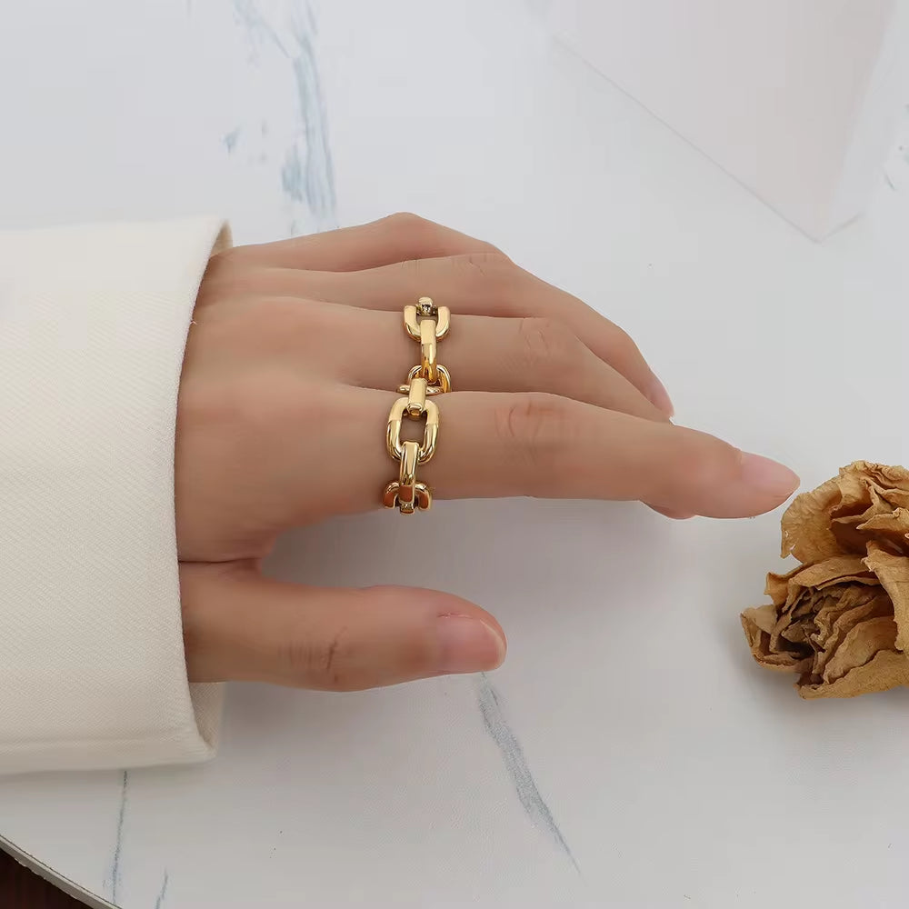 Selling 18K Gold Plated Stainless Steel Thick Curb Cuban Chain Rings for Lady and Men My Store