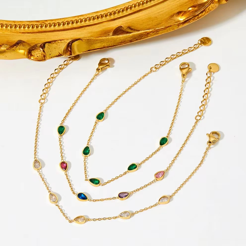 Fine Jewelry Non Tarnish Ankle White Gold Drip Zircon Women Stainless Steel Anklet My Store