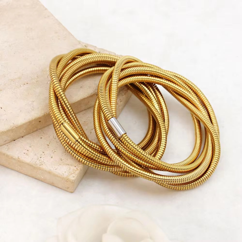 Trendy Stainless Steel Multi-Layer Spiral Bracelet Fashion 18K Gold Plated Jewelry High Quality Low MOQ My Store