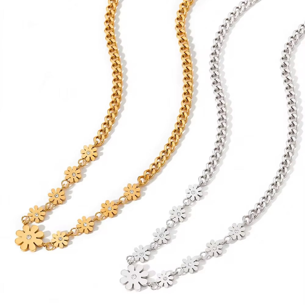 18K Gold Plated Stainless Steel Cuban Chain Jewelry Gift Daisy Flower Pendants Choker Necklace for Women My Store
