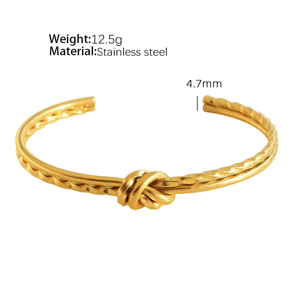 JEWELRY SZ45-7-SZ51 Hot Sale Vintage Fashion Stainless Steel Open Bangle Twist Knot C Shape Bangle for Women My Store