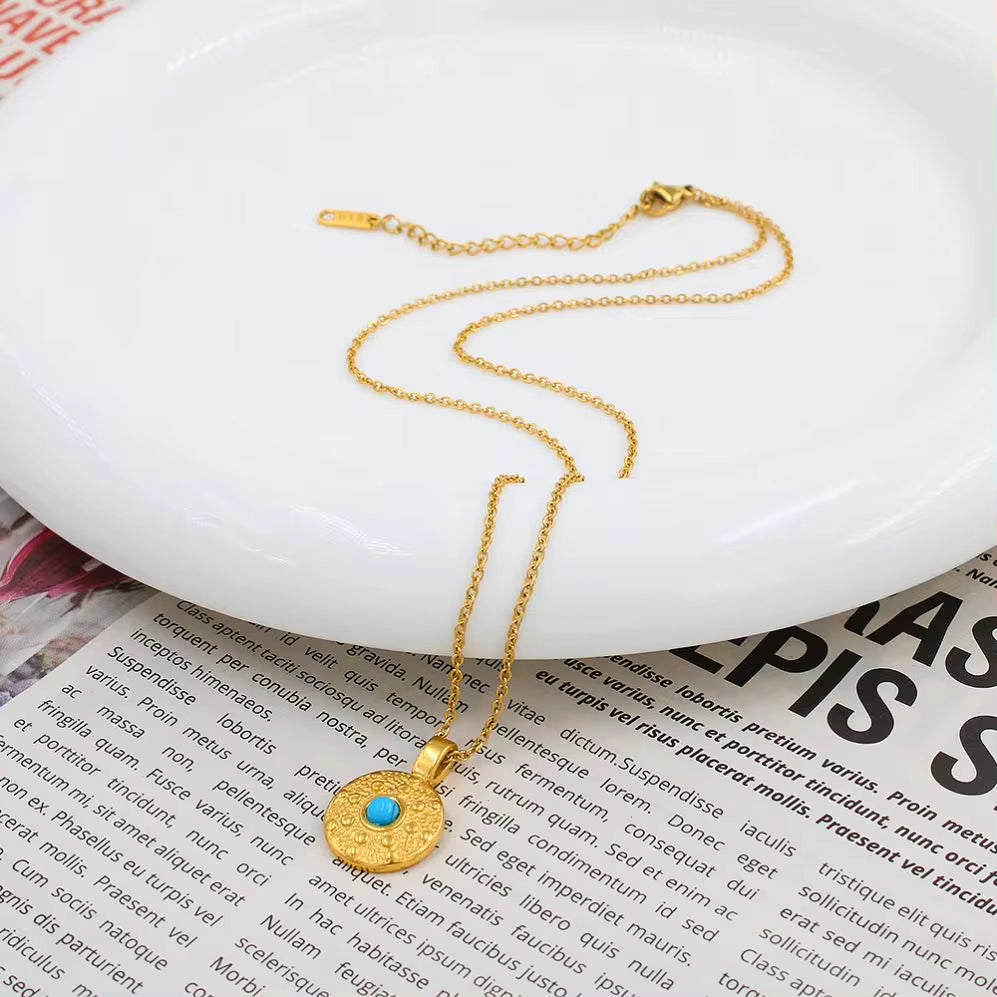 Natural Stone Necklace 18K Gold Color Stainless Steel Chain Suitable for Women Waterproof Material Fashion Oval Jewelry My Store