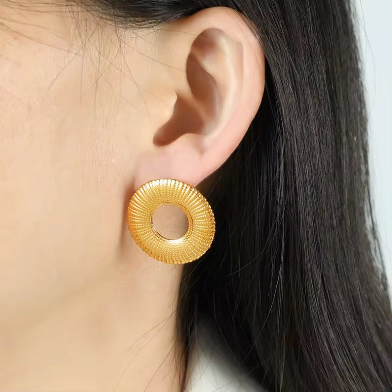 JEWELRY EH176 Exaggerated Titanium Steel Stainless Steel 18K Line Radial Design Circle Earrings for Women My Store