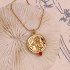 Engraved La Dolce Vita Fashion Lady Pendant Necklace Red Zircon Gold Plated Stainless Steel Jewelry My Store