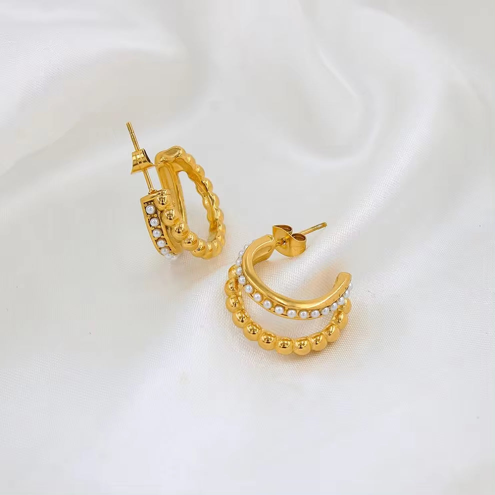 Classic Imitation Pearl Stainless Steel C-Shaped Earrings Chic Fashion PVD 18K Gold Plated Hoop Earrings Women'S Gift My Store