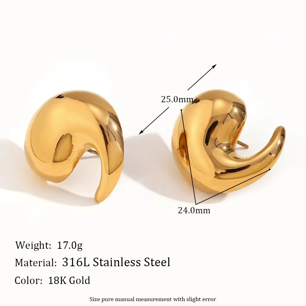 Winding Water Wave Stud Earrings for Women Gold Plated Earrings 316L Stainless Steel Jewelry My Store